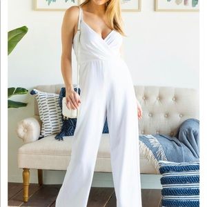 Francesca’s White Surplice Jumpsuit